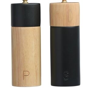 Black and bamboo salt and pepper grinders set